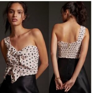 MAEVE ANTHROPOLOGIE Bow Tie‎ One Shoulder Tank Star Dot Pink Black  Size 4 EUC
